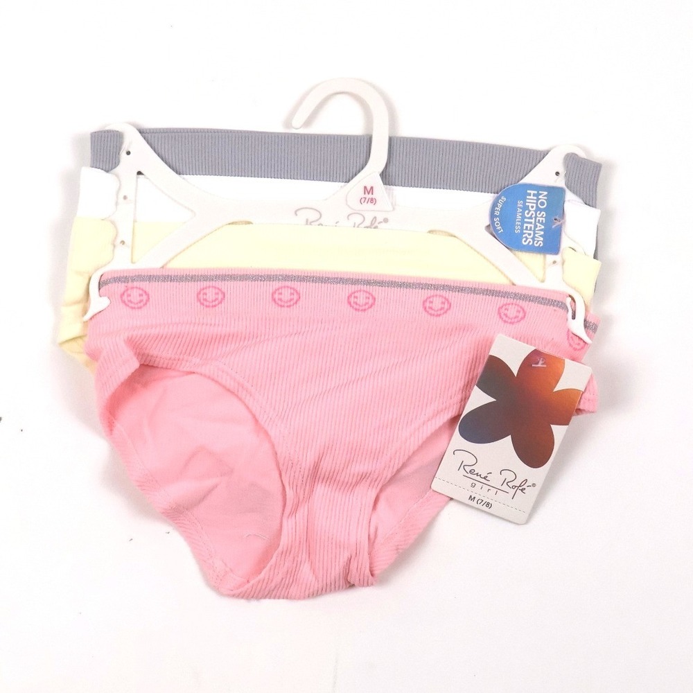 Rene Rofe Hipster Panties 3-Pack Pink Yellow Grey Ribbed Seamless M 7/8 NWT